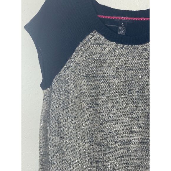 Style & Co Gray/Black Shimmer Sweater Dress Short Pockets Cotton Blen Knit L NEW - Picture 8 of 10